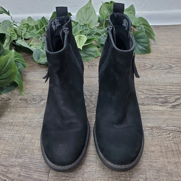 Steve Madden Ankle Boots Wantagh Booties Distressed Nubuck Suede Black Gold Boho - Picture 7 of 15